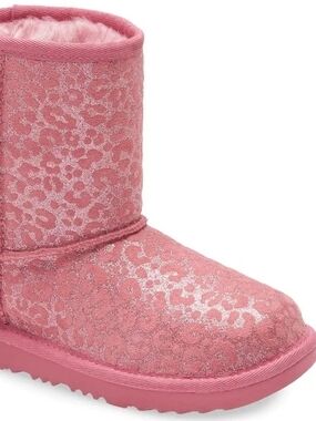 UGG Girl's Pink Glitter Leopard Sheepskin Lined Boot Kids Size 10